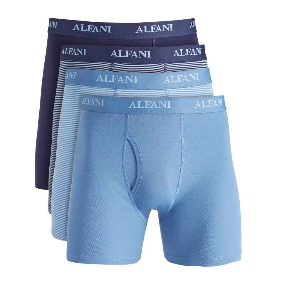Трусы мужские Alfani Boxer маленькие темно-синие/светло-голубые нижнее белье 100% хлопок упаковка 4 шт. новые с ценниками - Изображение 1 из 4