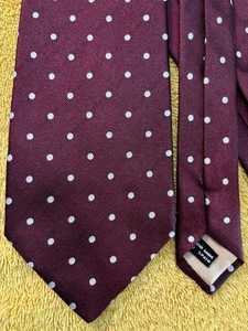 Corbata Fumagalli’s Borgoña Seda-Repp con Lunares Tejidos Plateados-Blancos 4x58 nueva sin etiquetas - Imagen 1 de 5