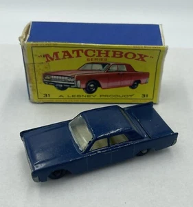 VINTAGE MATCHBOX SERIES 1-75 No 31 LINCOLN CONTINENTAL ENGLAND LESNEY BLUE - Foto 1 di 9