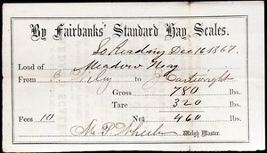 Vintage 1867 Hand Signed Fairbanks Standard Hay Scales Weigh Receipt  - Picture 1 of 2