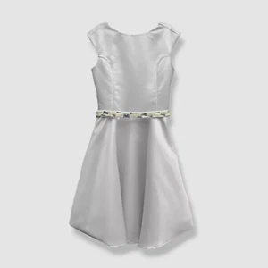 $220 Un Deux Trois Kid's Girl's Gray Embellished Cap Sleeve Satin Dress Size 7 - Picture 1 of 3