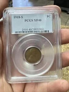 1918-S 1c PCGS XF40 Lincoln Wheat Penny Cent Coin - Picture 1 of 2