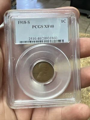1918-S 1c PCGS XF40 Lincoln Wheat Penny Cent Coin - Image 1 of 2