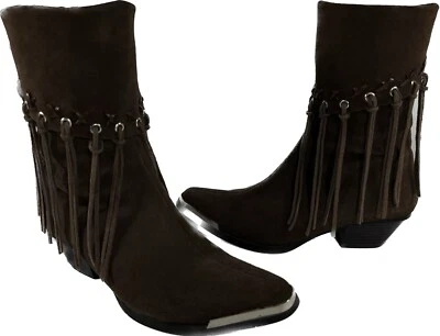 Oak Tree Farms Botas Vaqueras Occidentales Vintage Flecos Cremallera Lateral Gamuza Negra Talla 6 Foto 1 de 4