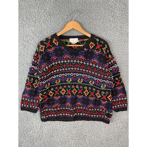 Vintage 90s Jennifer Reed Hand Knit Sweater S Embroidered Boho Cottagecore - Picture 1 of 6