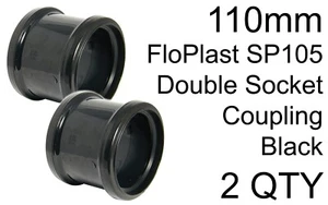 2x 110mm FloPlast SP105 Coupler Double Socket Black PushFit Underground Coupling - Picture 1 of 3
