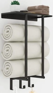 Wall Mounted, Towel Racks with Shelf and 3 Hooks for Small - Picture 1 of 5