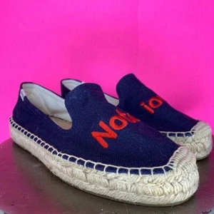 Soludos Red Embroidered Notorious Blue Canvas Espadrille Slip On Loafer Sz 6 - Picture 1 of 7
