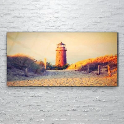 Glasbilder Wandbild Druck auf Glas 120x60 Foto Bild Malerei Leuchtturm Sand Gras - Bild 1 von 4