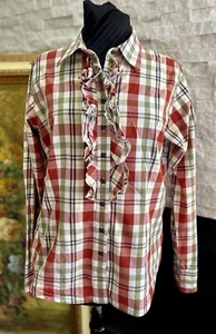 Camisa vaquera King Ranch abotonada a cuadros con volantes talla grande algodón - Imagen 1 de 15