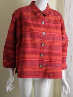 Chaqueta Chico's Talla 3 XL Rosa Naranja Western Southwest Sunset 3/4 Seda Lino Foto 1 de 4