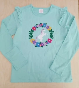 NWT HANNA ANDERSSON FLOWER UNICORN APPY FLUTTER SLEEVE SHIRT 140 10 NEW $36 - Picture 1 of 9