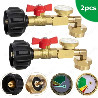 Propane Tank Elbow Refill Filler Adapter with Gauge for 1-20LB Bottle Tank Grill - Image 1 of 4