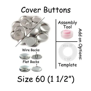 Size 60 (1 1/2" - 38mm) Cover Buttons - Flat Back / Wire Back - Picture 1 of 7