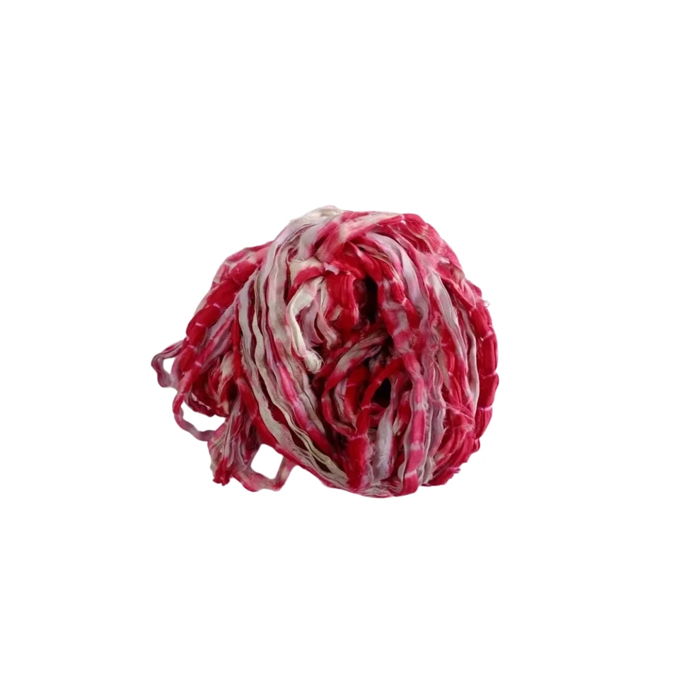 Sari Silk Ribbon super bulky yarn - Red, Cream - Sari Silk Ribbons - Silk Strips - Image 1 of 4