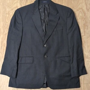 Lauren Ralph Lauren 39S Wool Cashmere Single Vented Black W/ Blue Pin Stripes - Picture 1 of 9