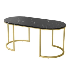 Artiss Coffee Table Marble Effect Top Black Wooden Oval Metal Base Gold Classicc - Picture 1 of 7