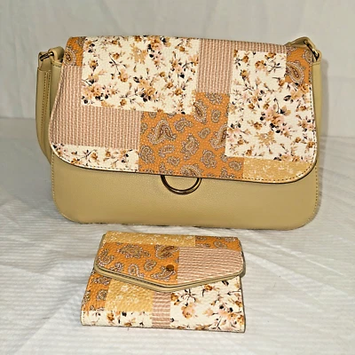 Cato Purse Patchwork Yellow Pattern Top Single Handle Bag Snap Close with Wallet - Image 1 of 4