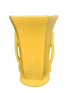 Vintage McCoy Vase Pottery Yellow Double Handle 8.5 L. 6”D 40’s Vintage EUC - Picture 1 of 9