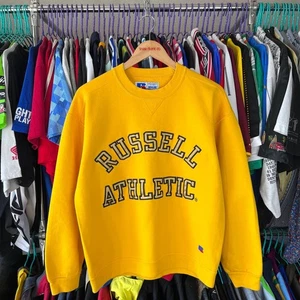 Vintage 90s Russell Athletic Big Logo Baggy Relaxed Fit Yellow Sweatshirt Gr. M - Bild 1 von 7