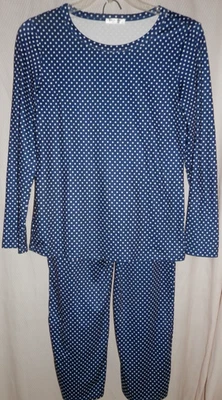 Conjunto de pijama/salón tejido de poli/spandex manga larga Ekouaer 2 piezas talla S punto azul marino/blanco Foto 1 de 4