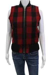 Madewell Womens Front Zip Mock Neck Buffalo Plaid Vest Jacket Red Wool Size XS - Picture 1 of 7
