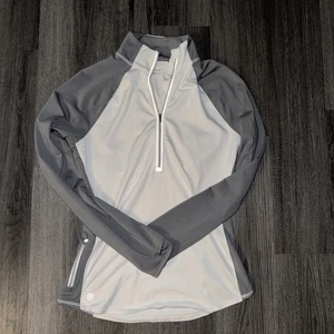 Athleta Running Wild 1/2 Zip Pullover Women S White Gray Thumb Hole Long Sleeve - Picture 1 of 6