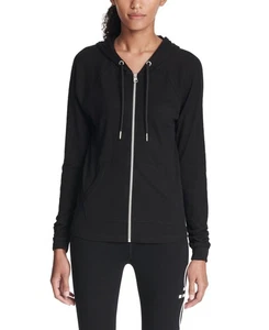 Calvin Klein Womens Ruched Long Sleeve Zip Front Hoodie, Black, Small - Picture 1 of 1