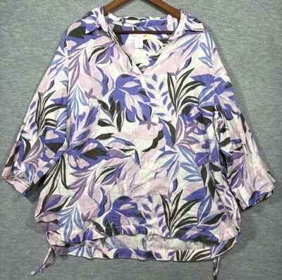 C&C California Top Womens 1X 100% Linen Floral Print Tunic Tropical Beachy - Image 1 of 4