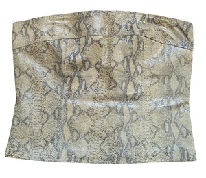 Arden B Snake Print 100% Leather Bandeau Top Beige Strapless Elegant Chic Going - Picture 1 of 14