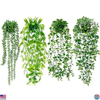 Pack de 4 plantas colgantes artificiales - imitación eucalipto, cadena de perlas, Foto 1 de 4