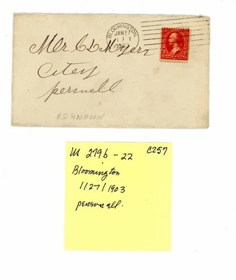 US Cover Scott # 279b - Bloomington - 1/27/1903       (22-C257) - Image 1 of 3