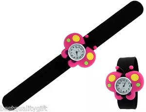 NEW GENEVA 3D SLAP WATCH BLACK & PINK BUTTERFLY MULTI COLORS - Picture 1 of 1