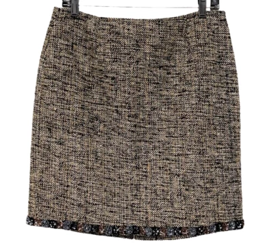 Josephine Chaus Women Silk Straight Skirt Tweed Floral Beaded Hem Petite 10 - Image 1 of 4