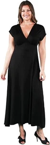 24seven Comfort Apparel Plus Size V Neck Empire Waist Maxi Dress, Black, 1X - Picture 1 of 6