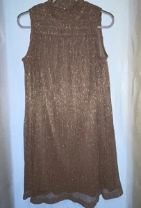 Nine West Dress Size Med SHIMMERY Metallic Rose Gold  Mock Neck Flowy - Picture 1 of 10