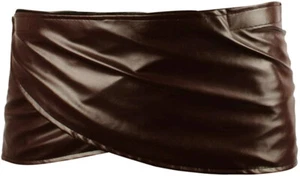 ANGELAICOS UNISEX SHORT FAUX LEATHER BROWN MINISKIRT COSPLAY COSTUME SKIRT NWOT - Picture 1 of 6