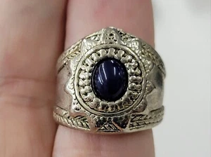 Vintage Silver-tone With Blue Stone Heavy Ladies Ring Size 5.5 Unbranded - Picture 1 of 6