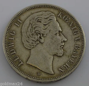 Moneda de plata Dt. Imperio 1876 D - Luis II. Rey de Baviera - Imagen 1 de 2