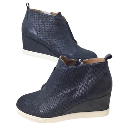 Tênis Linea Paolo anabela plataforma botas azul metálico zíper lateral tamanho 12 - Imagem 1 de 4