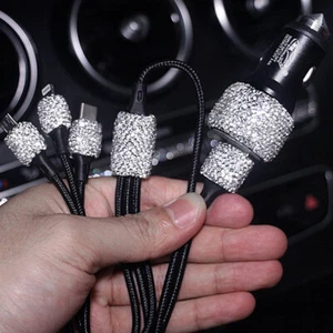 Women Crystal Dual USB Port Car Quick Rhinestones Bling Charger Cable Car Ch`hw - Afbeelding 1 van 17