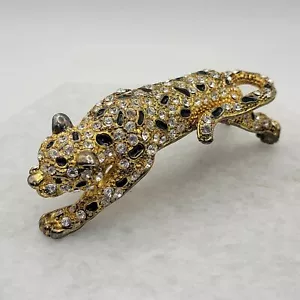 Vintage Leopard Rhinestone Shoulder Brooch - Picture 1 of 5