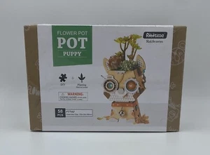 Robotime Puppy Succulent Flower DIY Wood Craft Decorative Pot FT742 - Picture 1 of 2