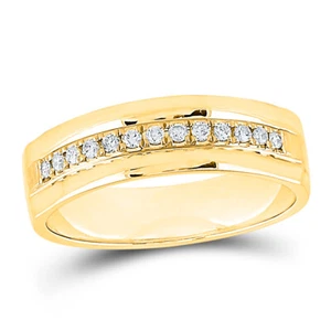 14kt Yellow Gold Mens Machine Set Round Diamond Wedding Band Ring 1/5 Cttw - Picture 1 of 1