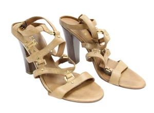 GUESS Shoes Women's EU 37 Leather Open Toe Strap Wood Square High Heels Sandal - Picture 1 of 13