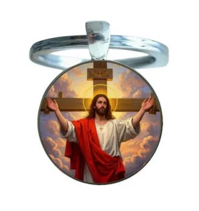 Porte-clés, bijou de sac cabochon Jésus christ et la croix symbolique. - Picture 1 of 5