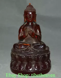 Estatua escultura de Buda Shakyamuni Amitabha de ámbar rojo chino antiguo de 8,4 - Imagen 1 de 9