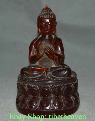 8.4" Old Chinese Red Amber Shakyamuni Amitabha Buddha Sculpture Statue - Image 1 of 4