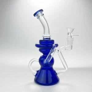 Bong reciclador de vidrio azul de 8" en línea Perc pipa de agua para fumar tornado burbujeador cuenco - Imagen 1 de 10
