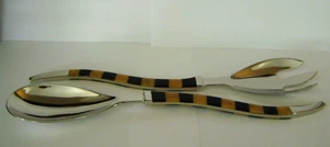SALAD SERVERS TONGS PIER ONE Set has TWO Pieces 14" Inches Nickel Plated STRIPED - Picture 1 of 2
